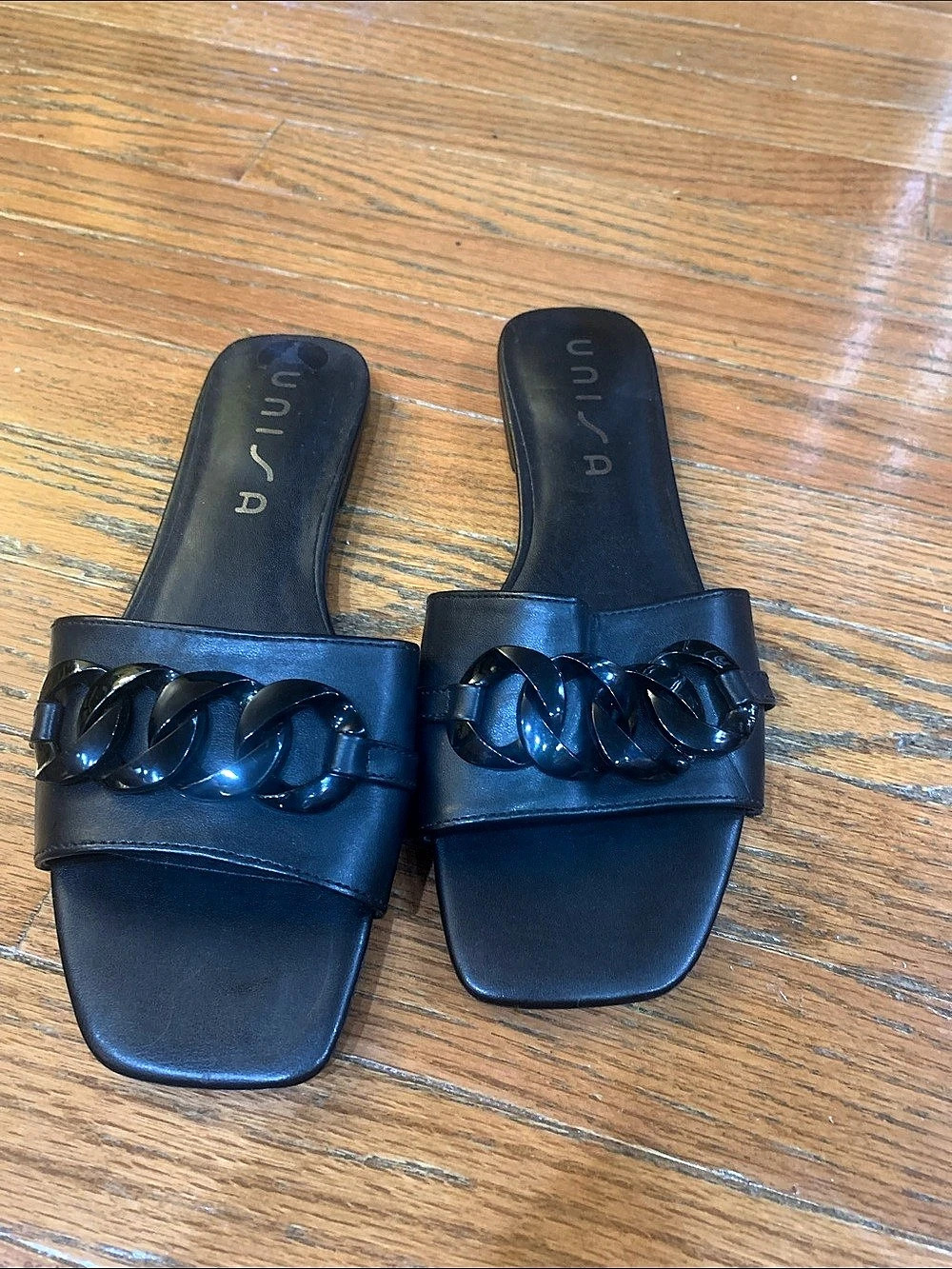 UNISA Black Chain Slide Sandals